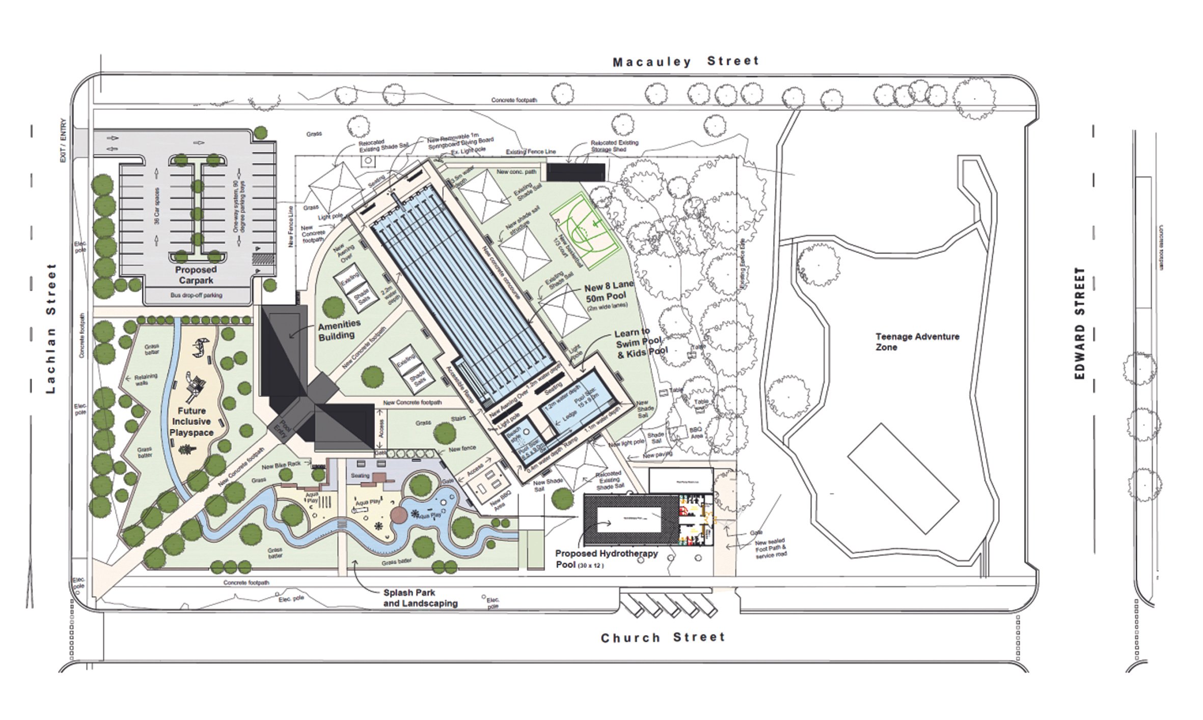 Hay Shire Council plans for the continued expansion of the John Houston Memorial Pool complex, including a new 8-lane swimming pool and hydrotherapy pool. Image: Hay Shire Council.
