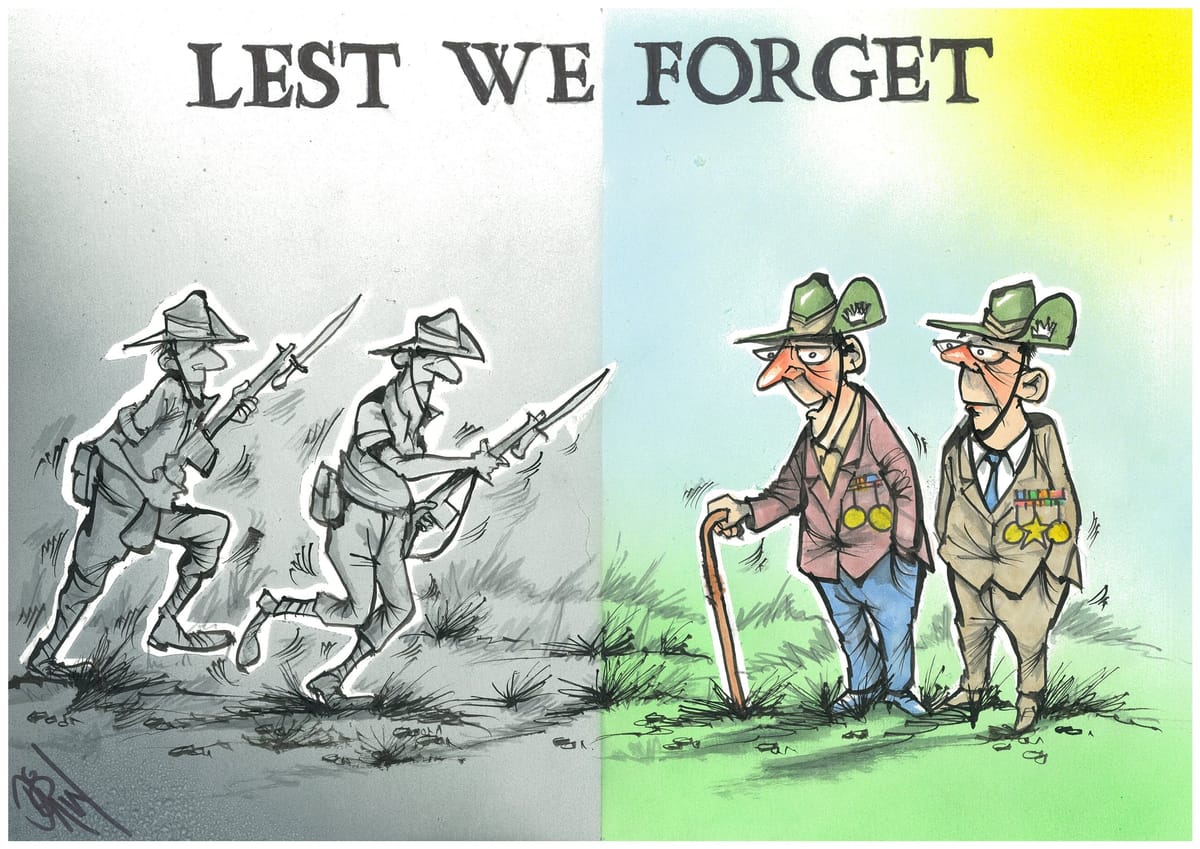Catafalque, bugler and fly-over on ANZAC Day